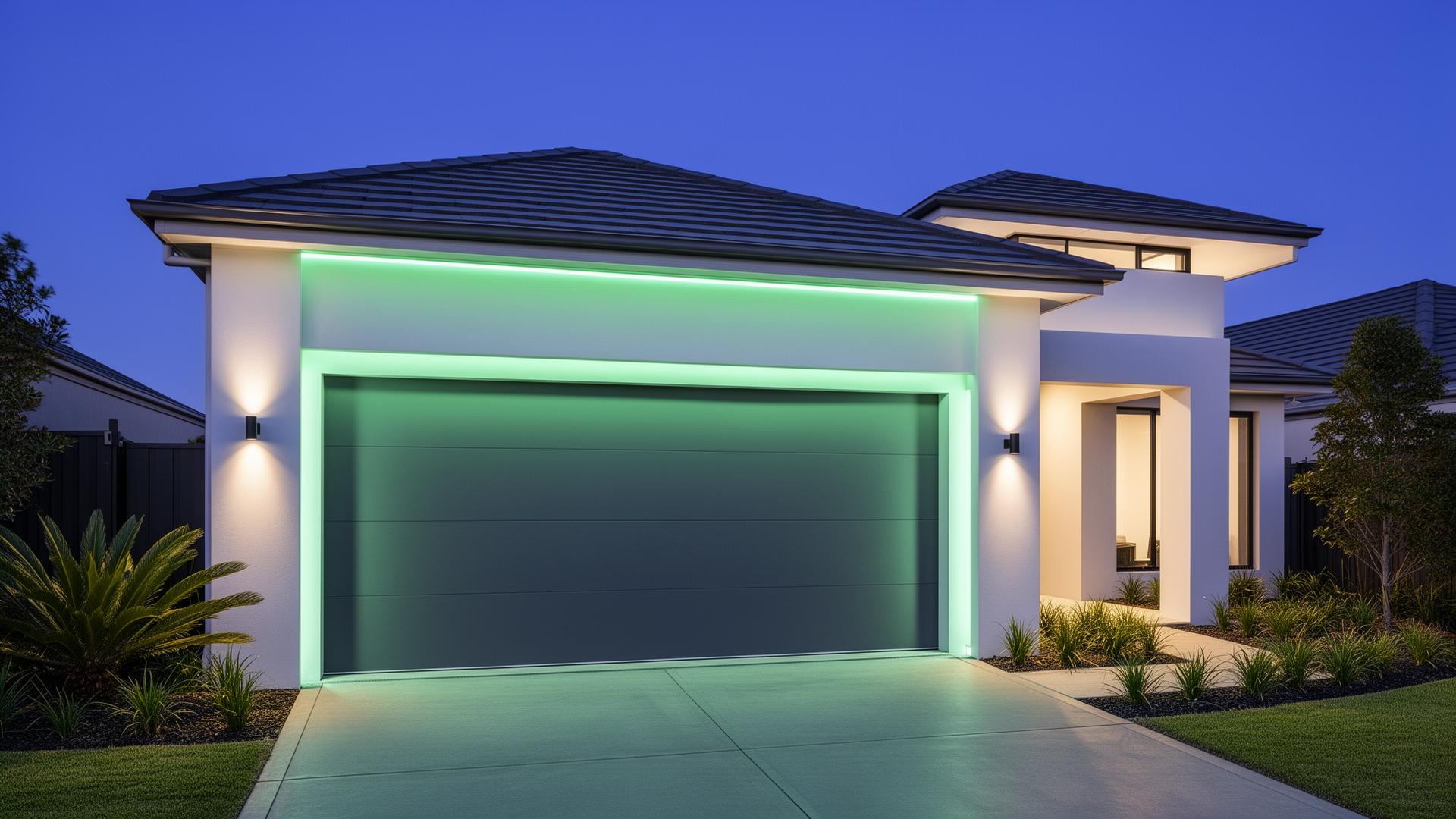 Modern garage door on beautiful home